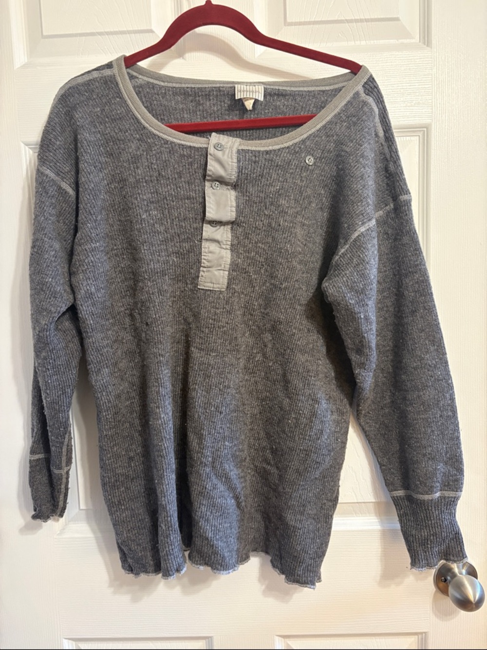 Stanfields Gray Ribbed Henley Sweater